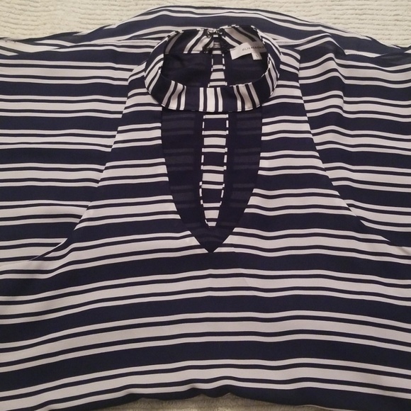 Olivaceous Dress Blue White Striped Halter - Picture 6 of 6